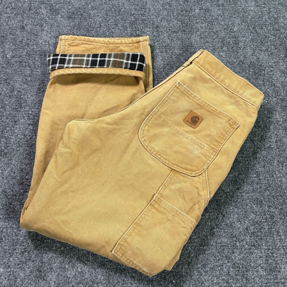 Vintage Carhartt Flannel Lined Pants Men's 31x30 Brown Carpenter Work B111 BRN